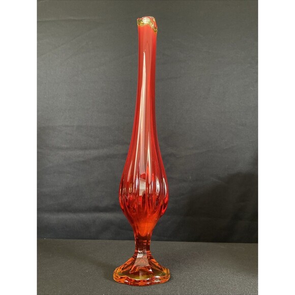 Vintage LE Smith Red Amberina 6 Petal Swung Glass Vase 19.5” Tall MCM - Picture 3 of 10
